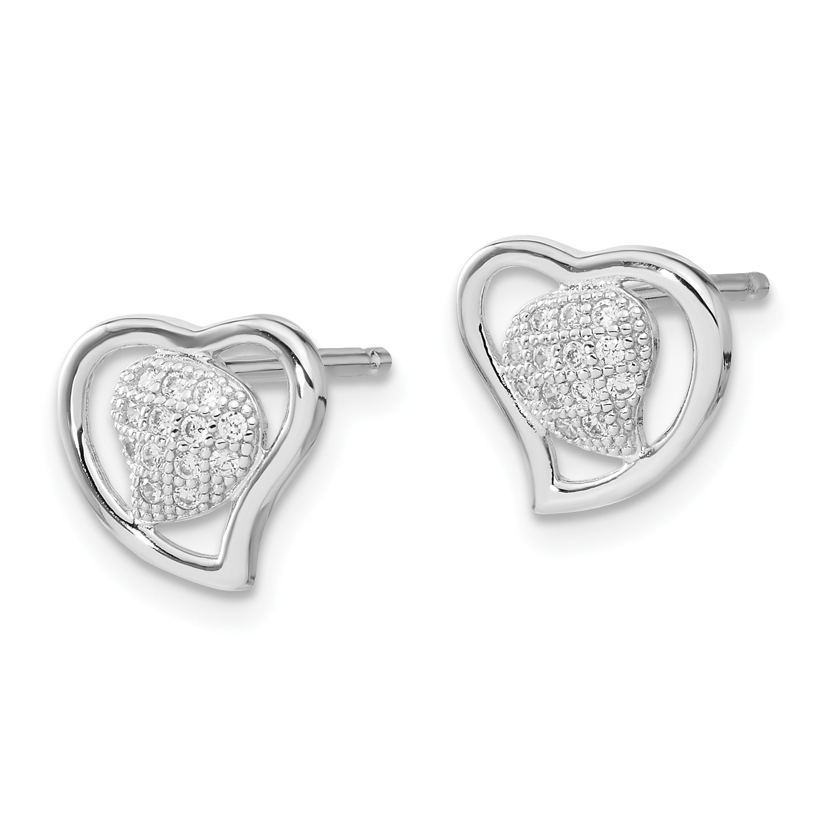 Brilliant Embers Sterling Silver Polished CZ Heart Post Earrings