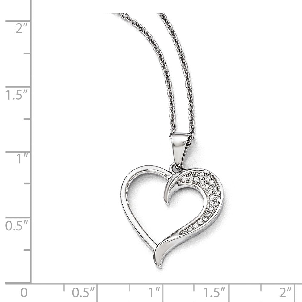 Sterling Silver & CZ Brilliant Embers Polished Heart Necklace