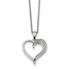 Sterling Silver Heart Necklace with CZ Accents and Rhodium Finish