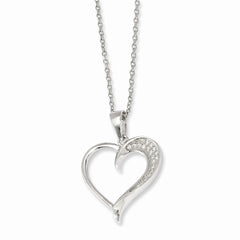 Sterling Silver Heart Necklace with CZ Accents and Rhodium Finish