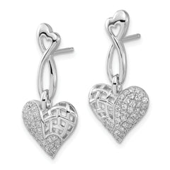 Brilliant Embers Sterling Silver Polished CZ Heart Post Dangle Earrings