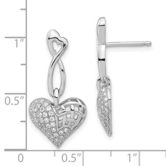 Brilliant Embers Sterling Silver Polished CZ Heart Post Dangle Earrings