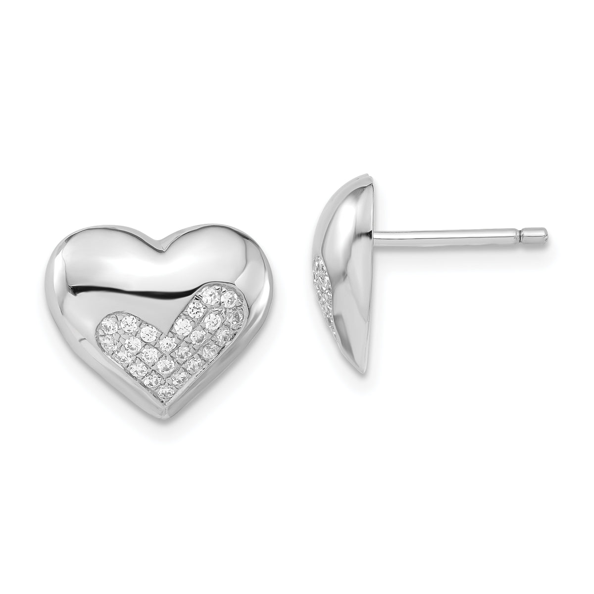 Brilliant Embers Sterling Silver Polished CZ Heart Post Earrings