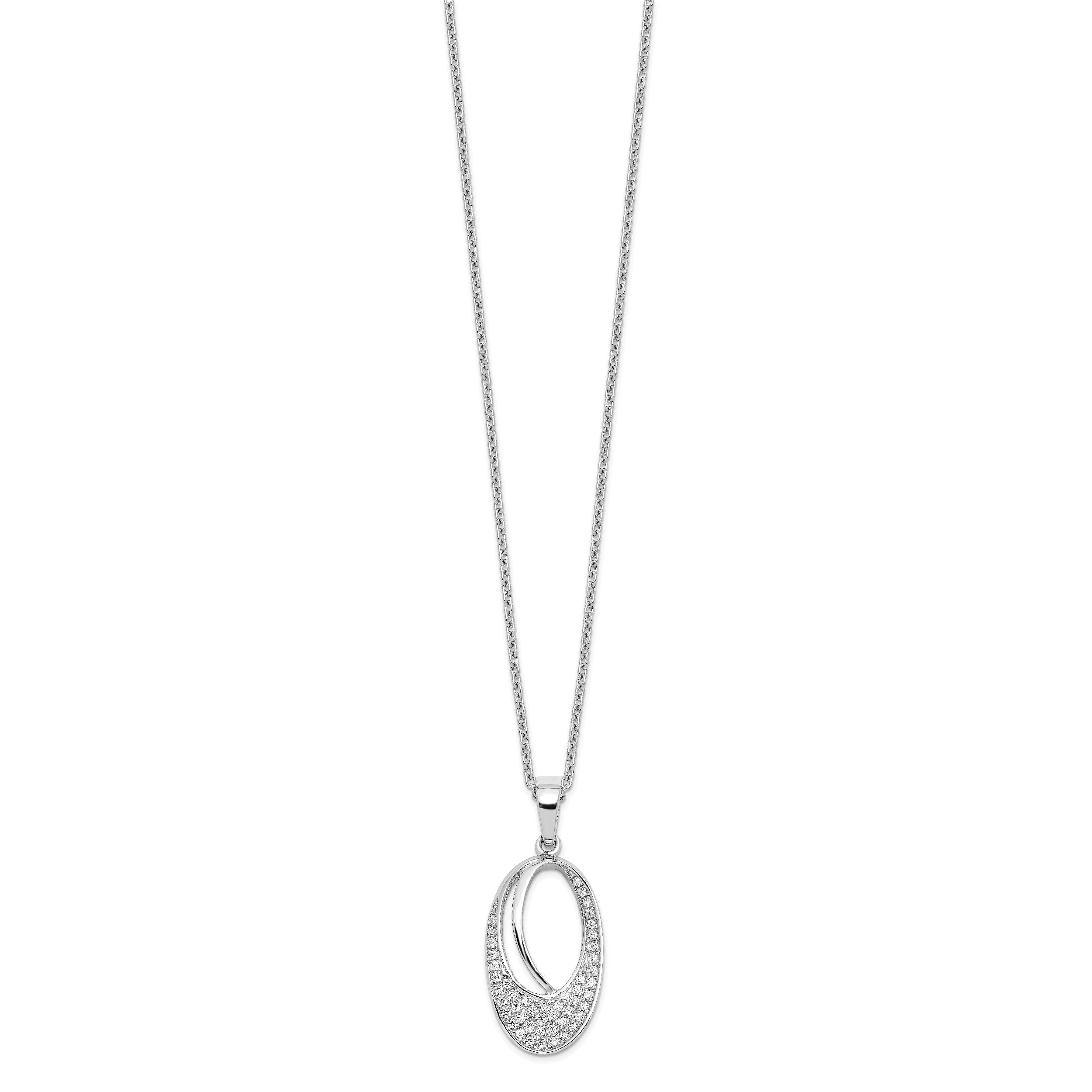 Brilliant Embers Sterling Silver Rhodium-plated 48 Stone 18 inch Micro Pav‚ CZ Oval Necklace with 2 Inch Extender