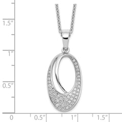 Brilliant Embers Sterling Silver Rhodium-plated 48 Stone 18 inch Micro Pav‚ CZ Oval Necklace with 2 Inch Extender