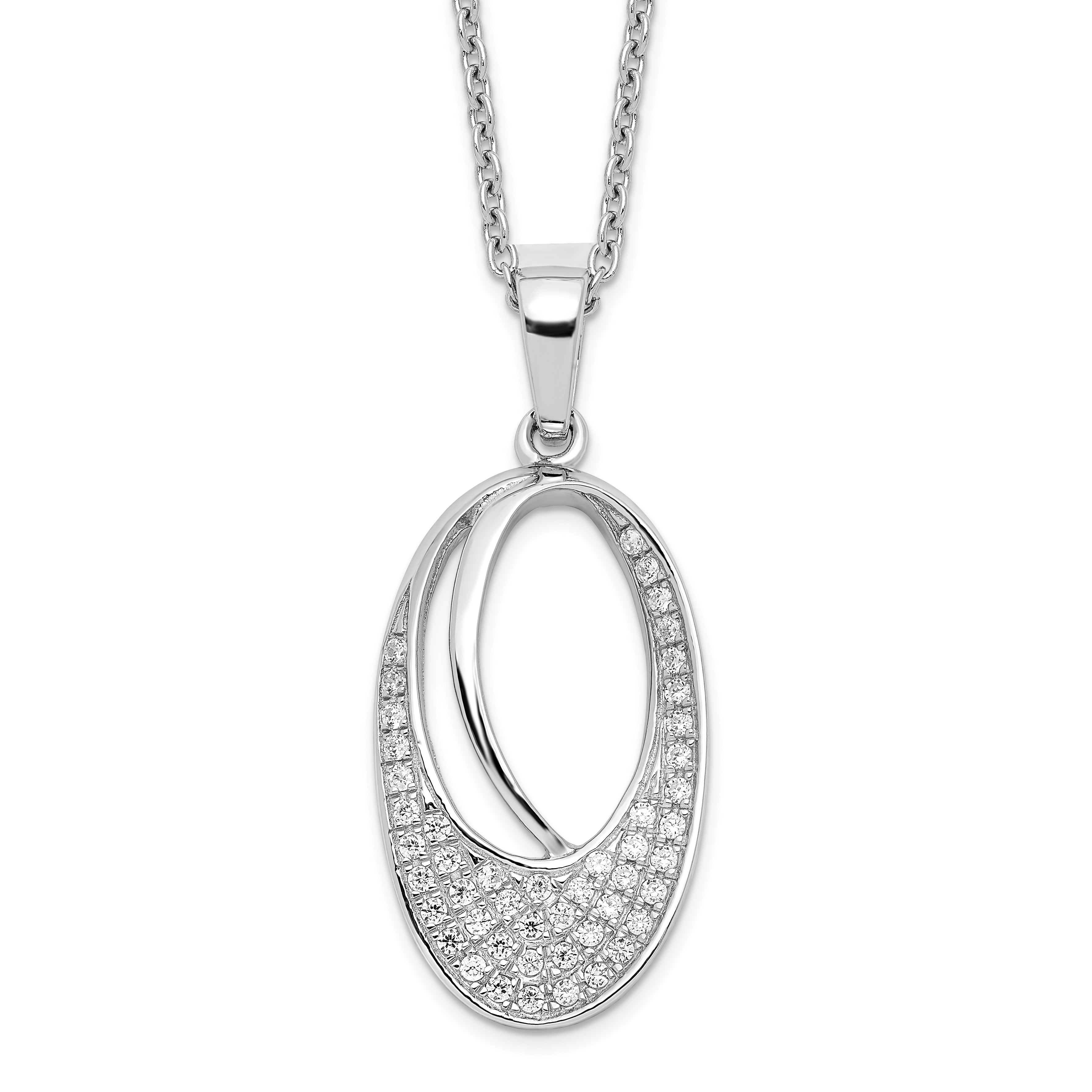 Brilliant Embers Sterling Silver Rhodium-plated 48 Stone 18 inch Micro Pav‚ CZ Oval Necklace with 2 Inch Extender