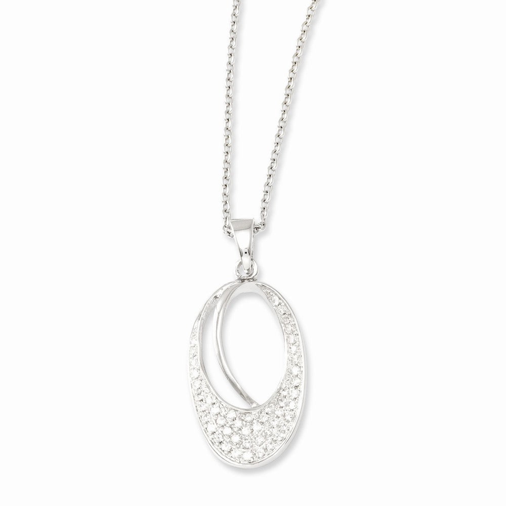 Sterling Silver & CZ Brilliant Embers Polished Oval Necklace