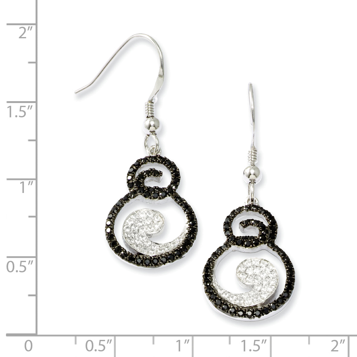 Sterling Silver White & Black CZ Brilliant Embers Dangle Earrings