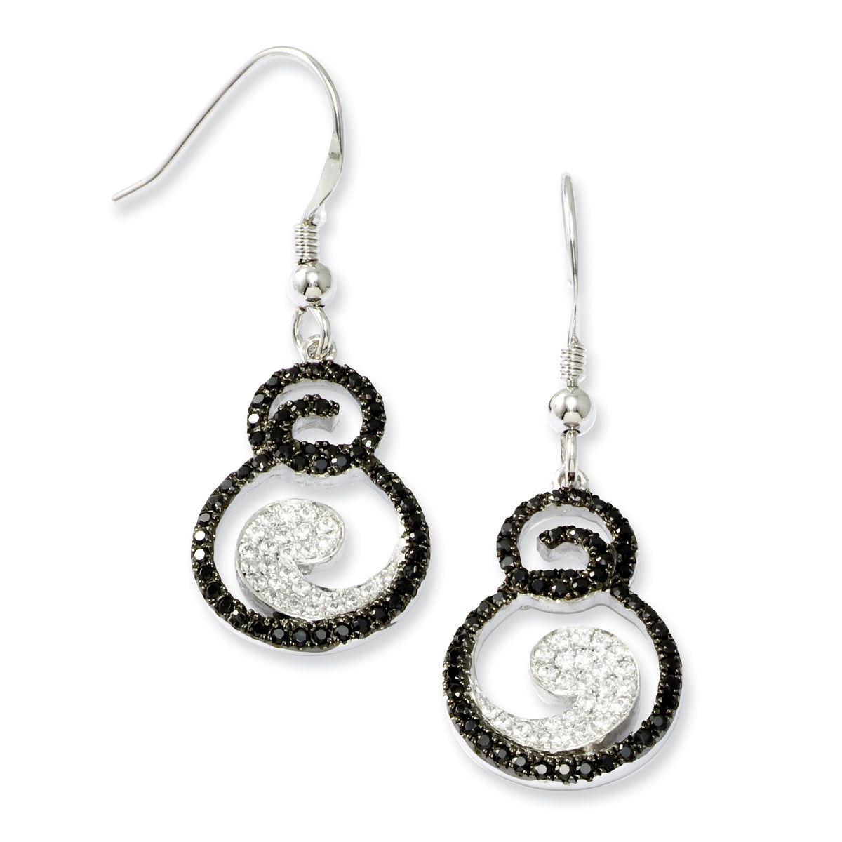 Sterling Silver White & Black CZ Brilliant Embers Dangle Earrings