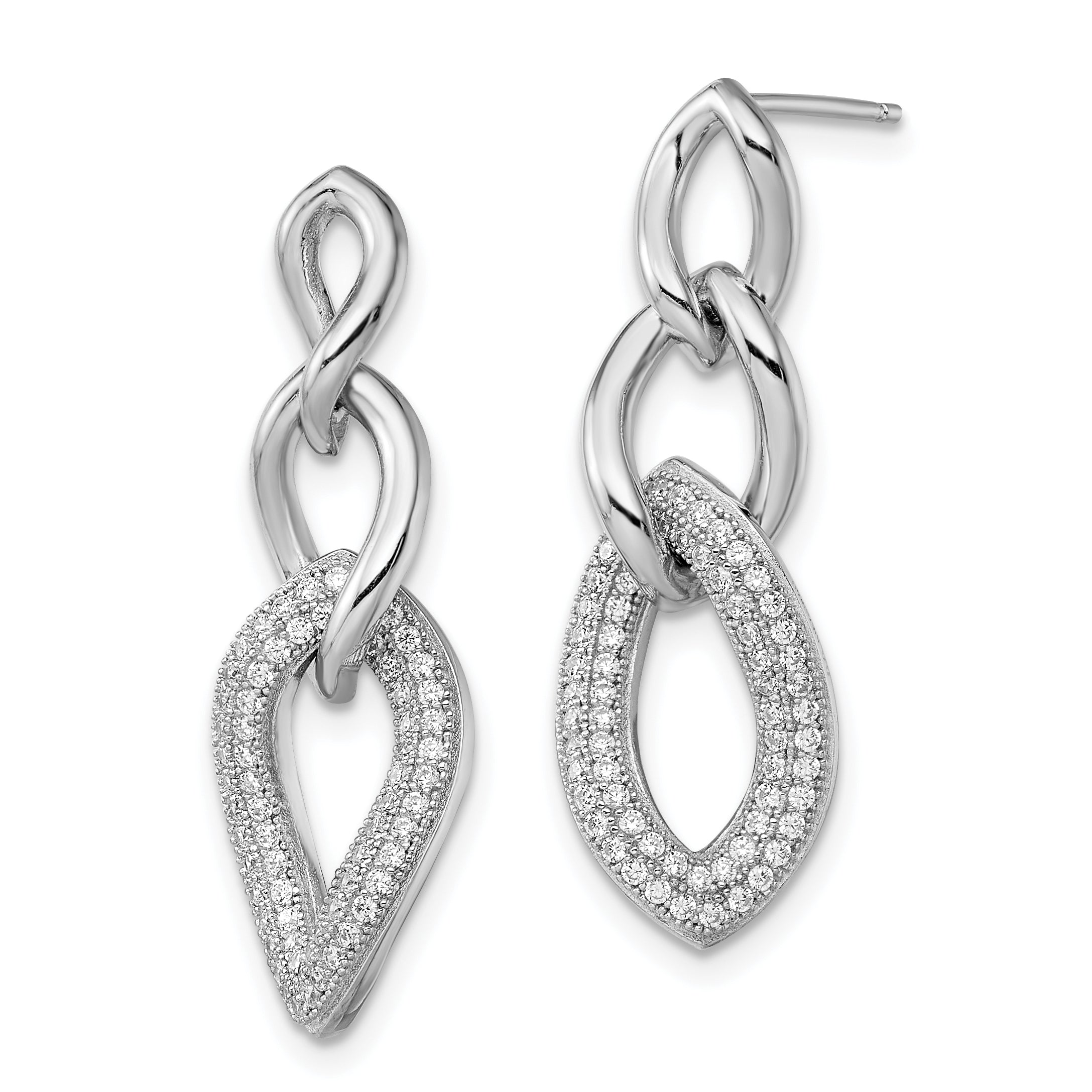 Brilliant Embers Sterling Silver Rhodium-plated 132 Stone Micro Pav‚ CZ Dangle Post Earrings