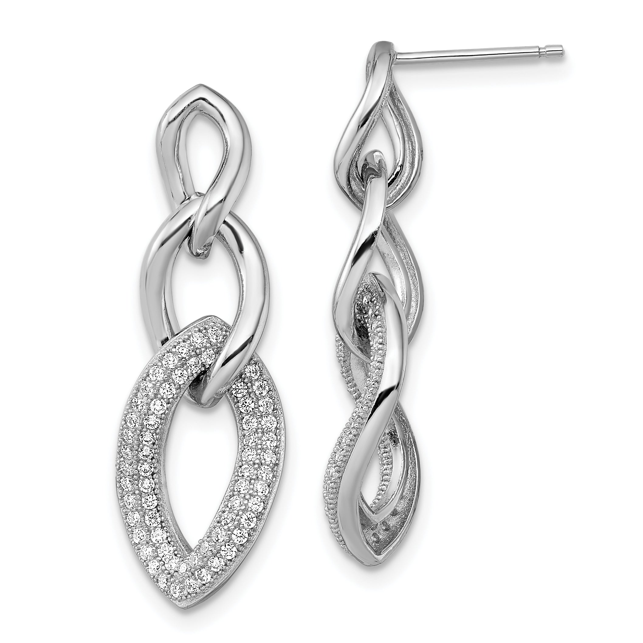 Brilliant Embers Sterling Silver Rhodium-plated 132 Stone Micro Pav‚ CZ Dangle Post Earrings