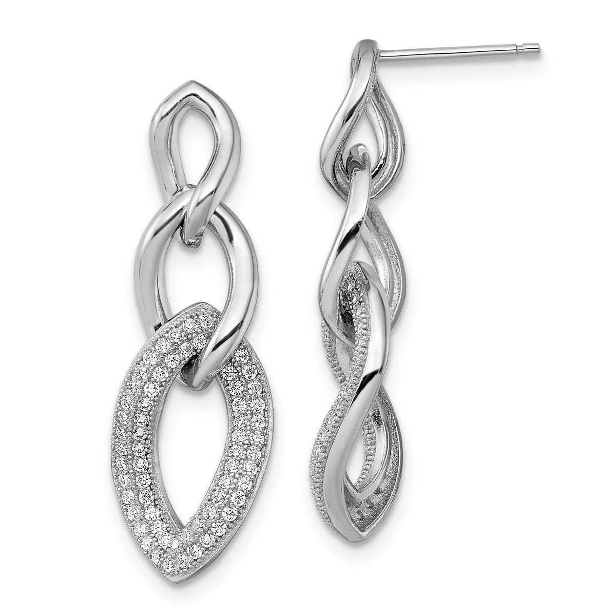 Brilliant Embers Sterling Silver Rhodium-plated 132 Stone Micro Pav‚ CZ Dangle Post Earrings