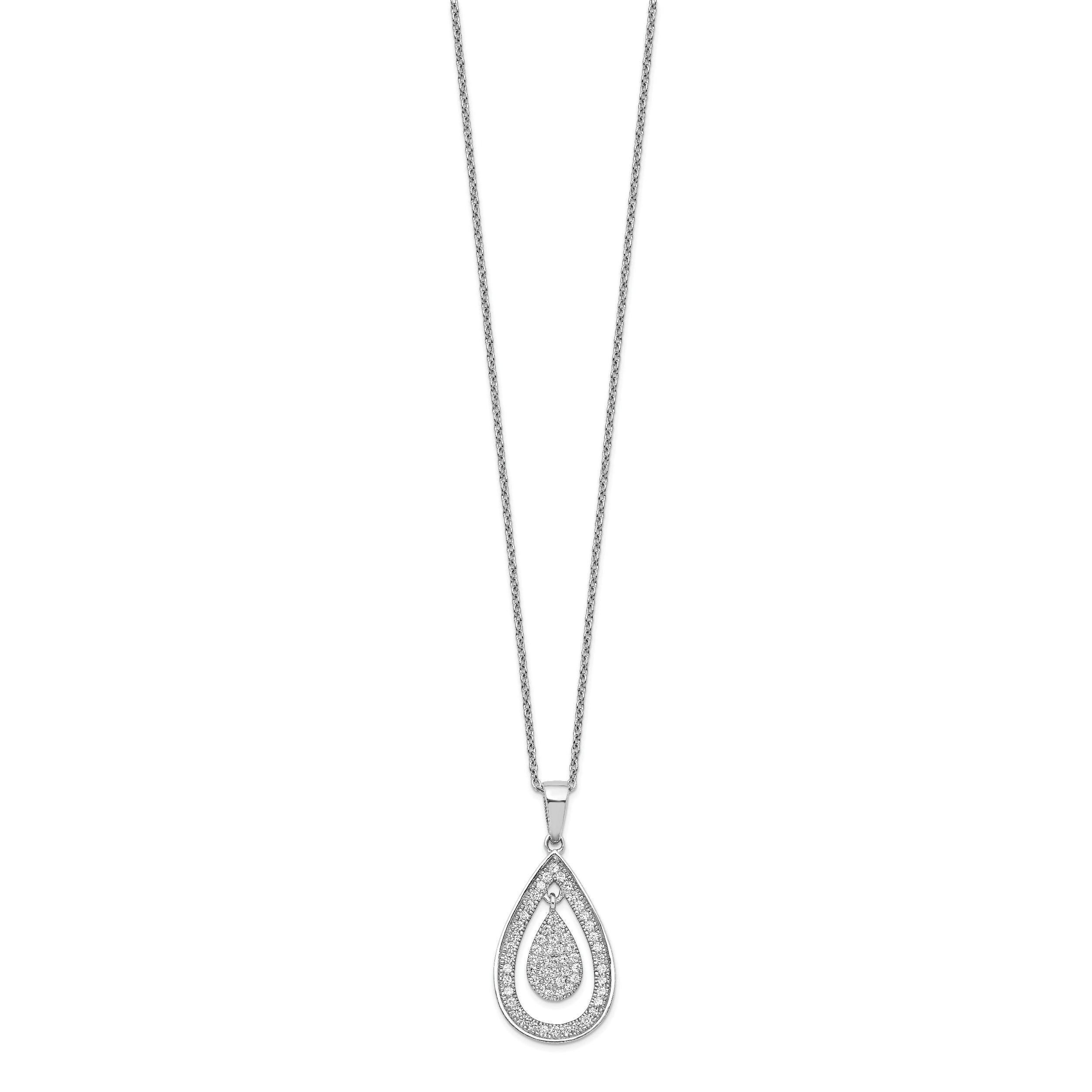 Brilliant Embers Sterling Silver Rhodium-plated 64 Stone 18 inch Micro Pav‚ CZ Teardrop Necklace with 2 Inch Extender