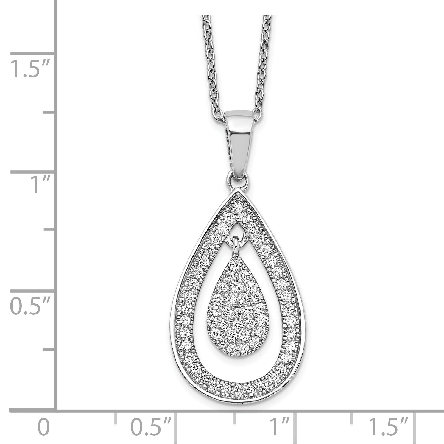 Brilliant Embers Sterling Silver Rhodium-plated 64 Stone 18 inch Micro Pav‚ CZ Teardrop Necklace with 2 Inch Extender