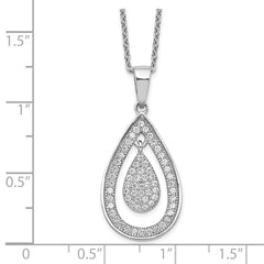 Brilliant Embers Sterling Silver Rhodium-plated 64 Stone 18 inch Micro Pav‚ CZ Teardrop Necklace with 2 Inch Extender