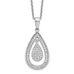 Brilliant Embers Sterling Silver Rhodium-plated 64 Stone 18 inch Micro Pav‚ CZ Teardrop Necklace with 2 Inch Extender