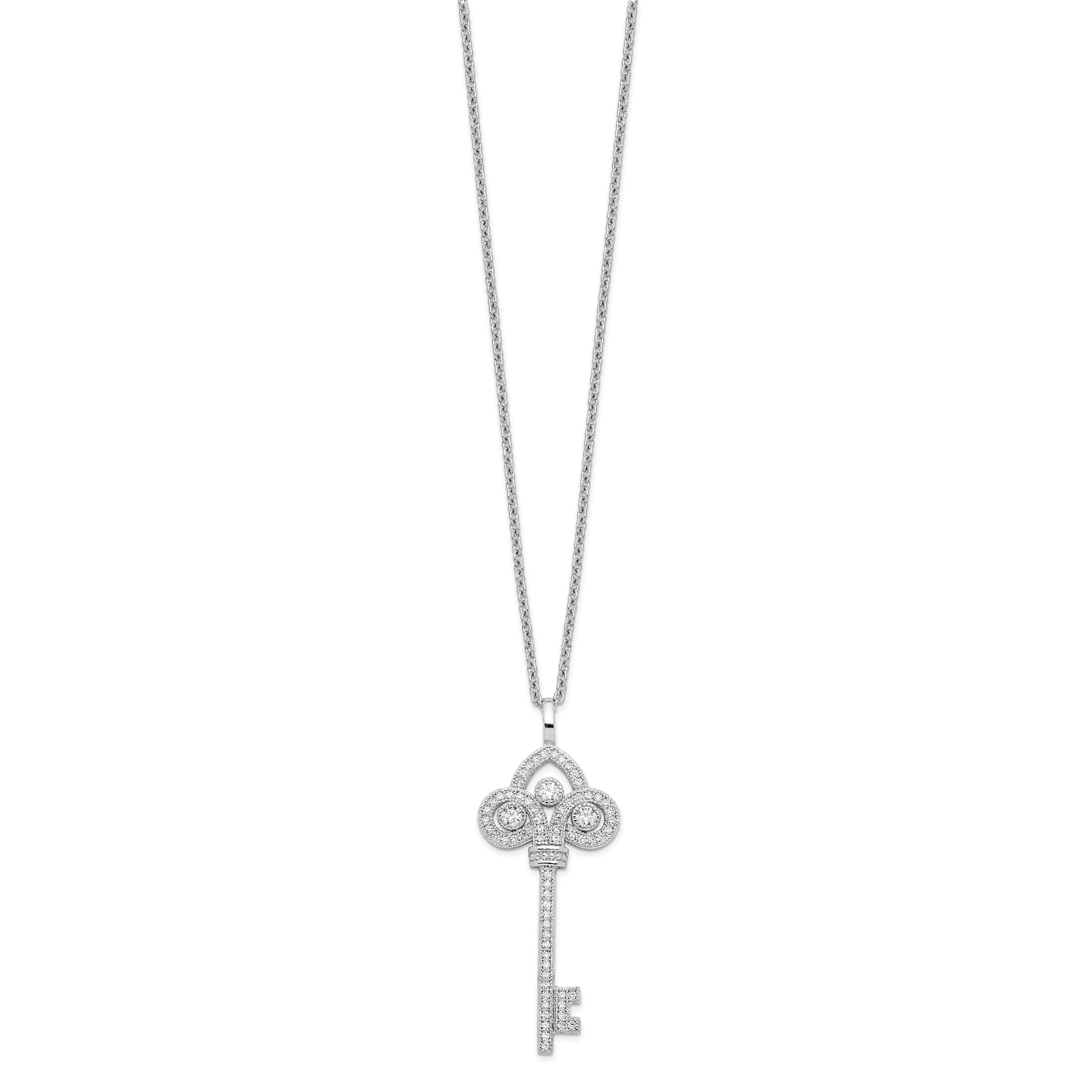 Brilliant Embers Sterling Silver Rhodium-plated 69 Stone 18 inch Micro Pav‚ CZ Polished Key Necklace with 2 Inch Extender