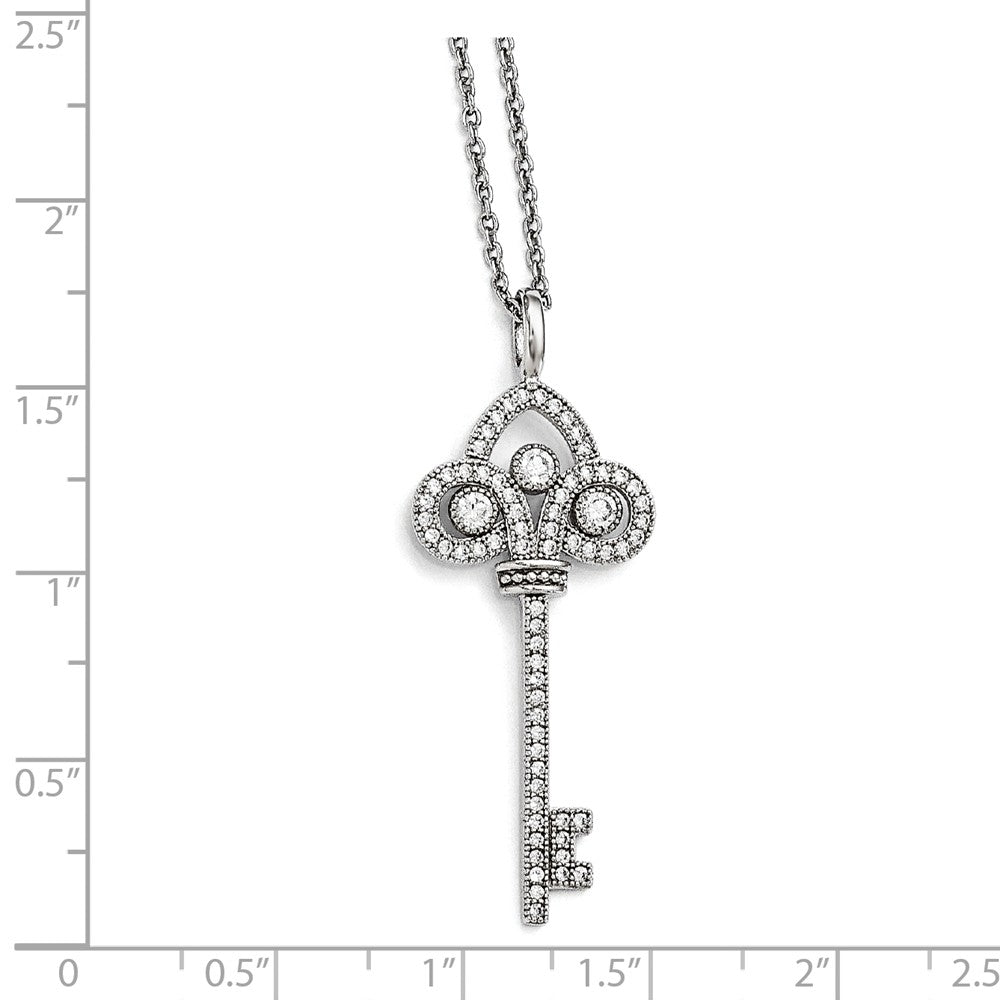 Sterling Silver & CZ Brilliant Embers Polished Key Necklace