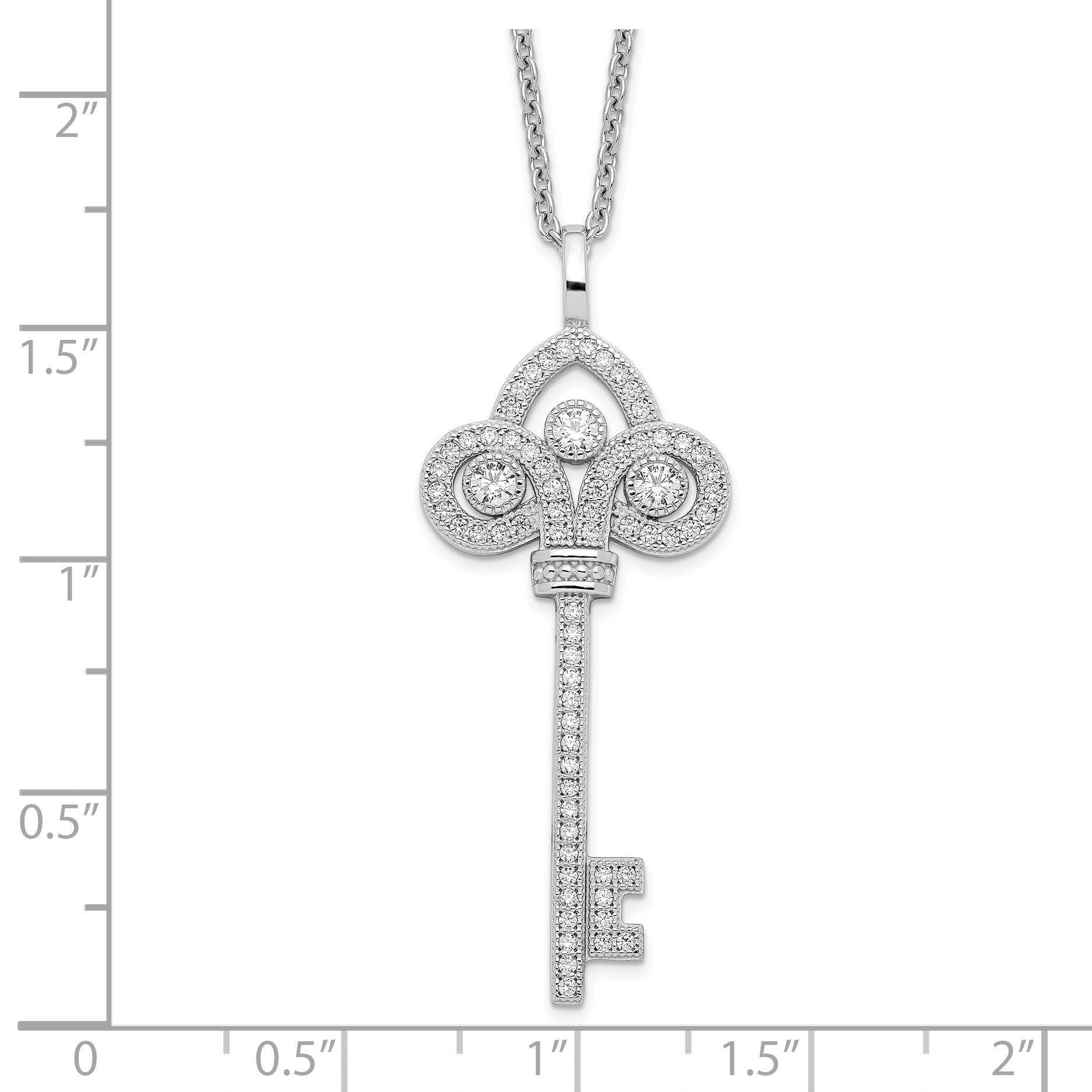 Brilliant Embers Sterling Silver Rhodium-plated 69 Stone 18 inch Micro Pav‚ CZ Polished Key Necklace with 2 Inch Extender