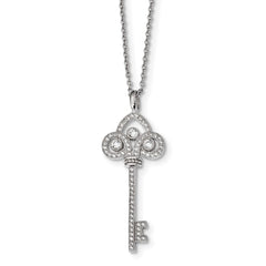 Sterling Silver & CZ Brilliant Embers Polished Key Necklace