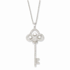 Sterling Silver & CZ Brilliant Embers Polished Key Necklace