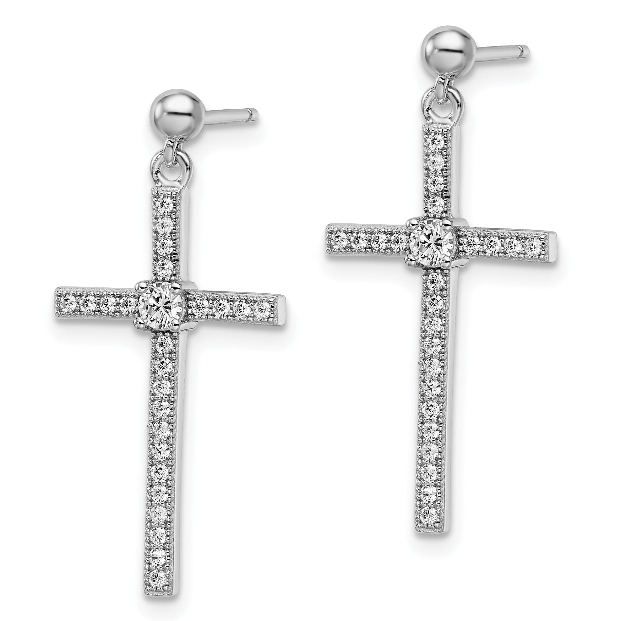 Brilliant Embers Sterling Silver Rhodium-plated 50 Stone Micro Pav‚ CZ Cross Dangle Earrings