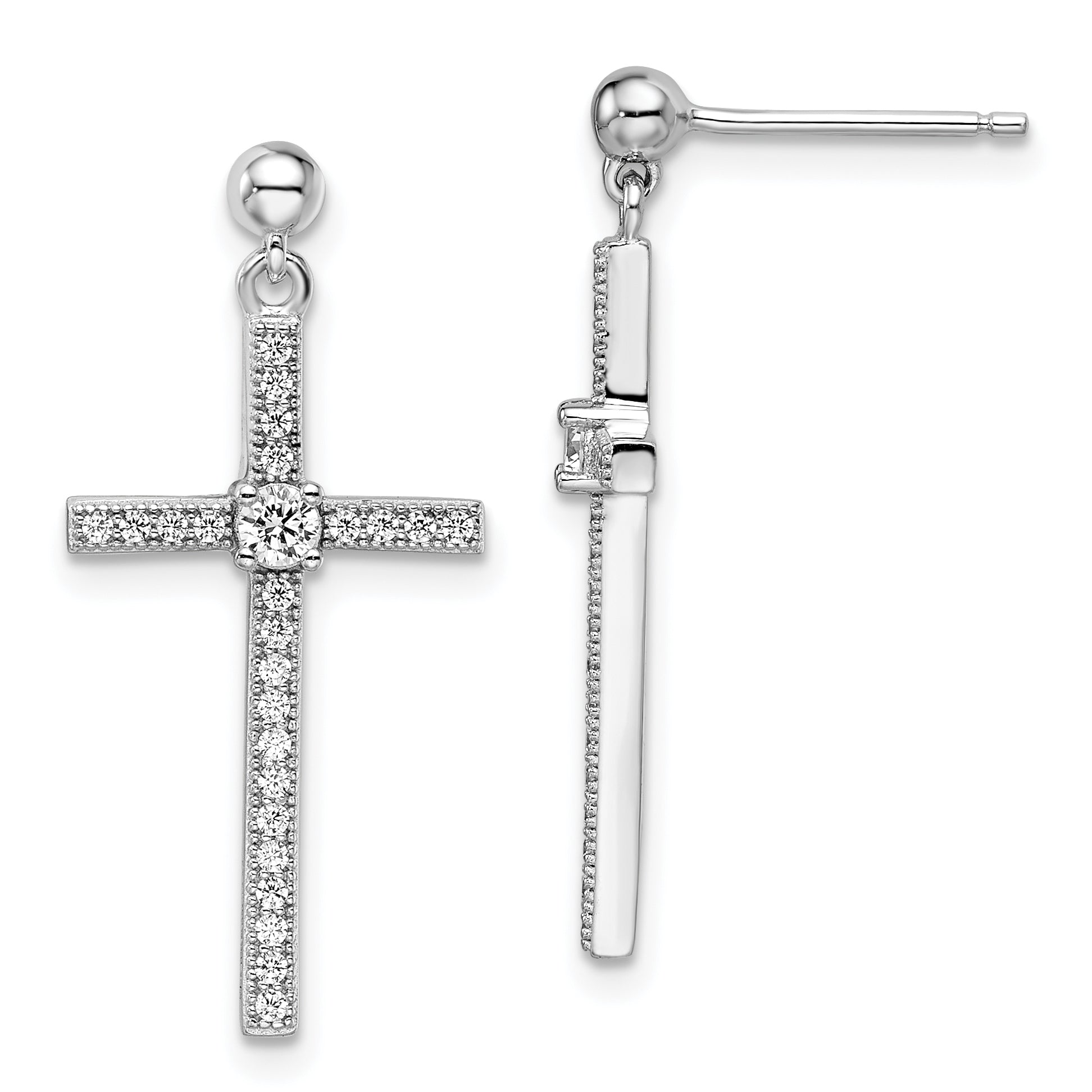 Brilliant Embers Sterling Silver Rhodium-plated 50 Stone Micro Pav‚ CZ Cross Dangle Earrings