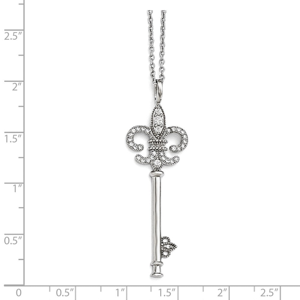 Sterling Silver & CZ Brilliant Embers Polished Key Necklace