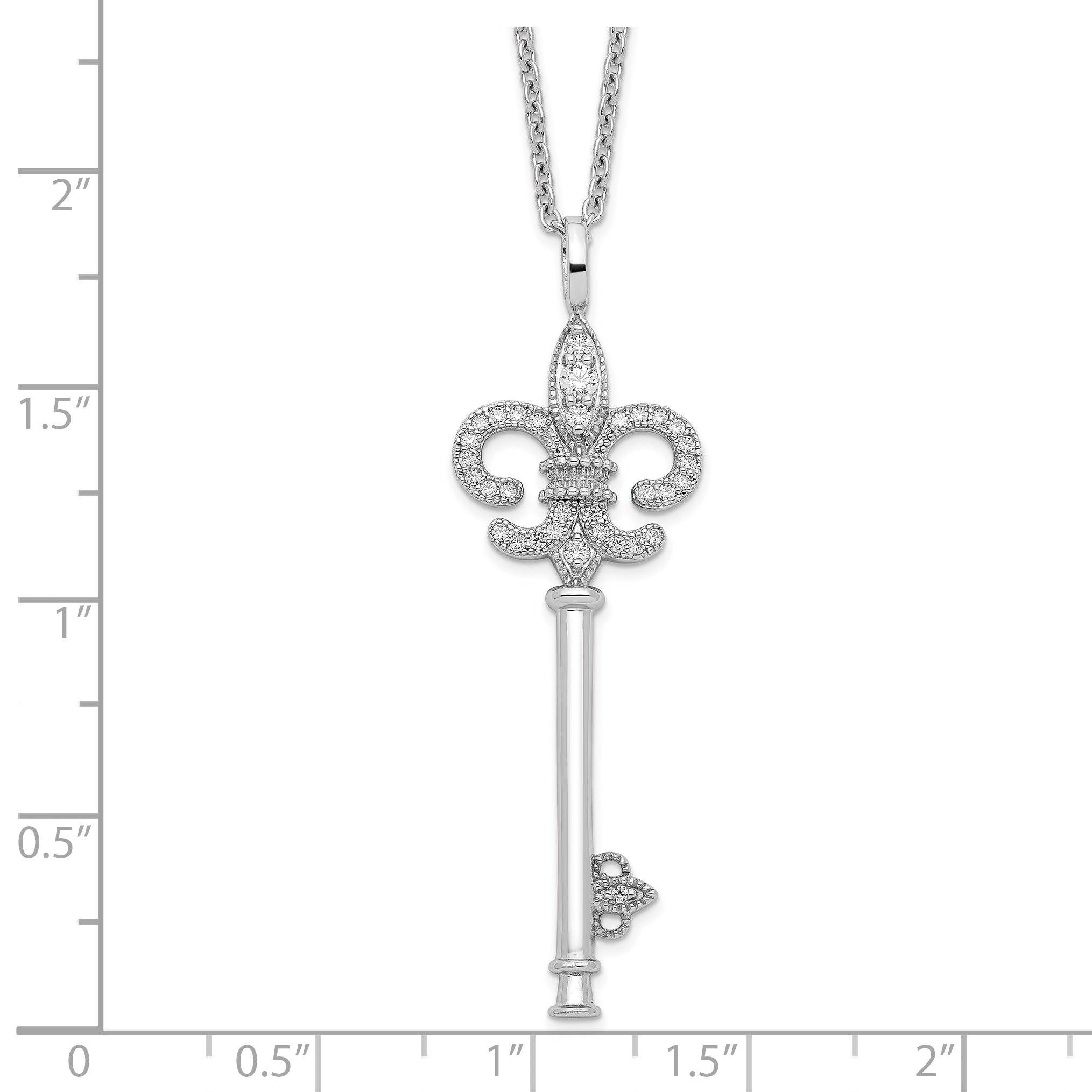 Brilliant Embers Sterling Silver Rhodium-plated 33 Stone 18 inch Micro Pav‚ CZ Polished Key Necklace with 2 Inch Extender