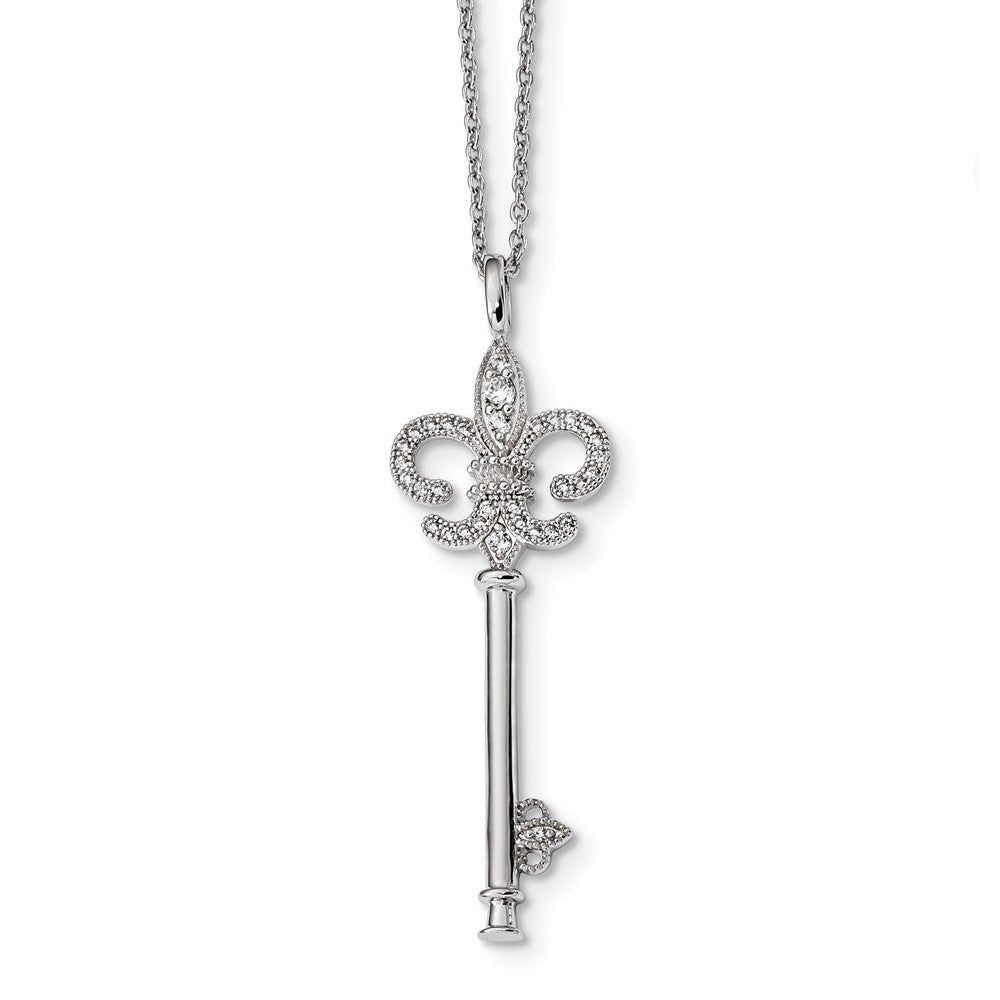 Sterling Silver 925 Key Necklace with CZ Embers Elegant Design