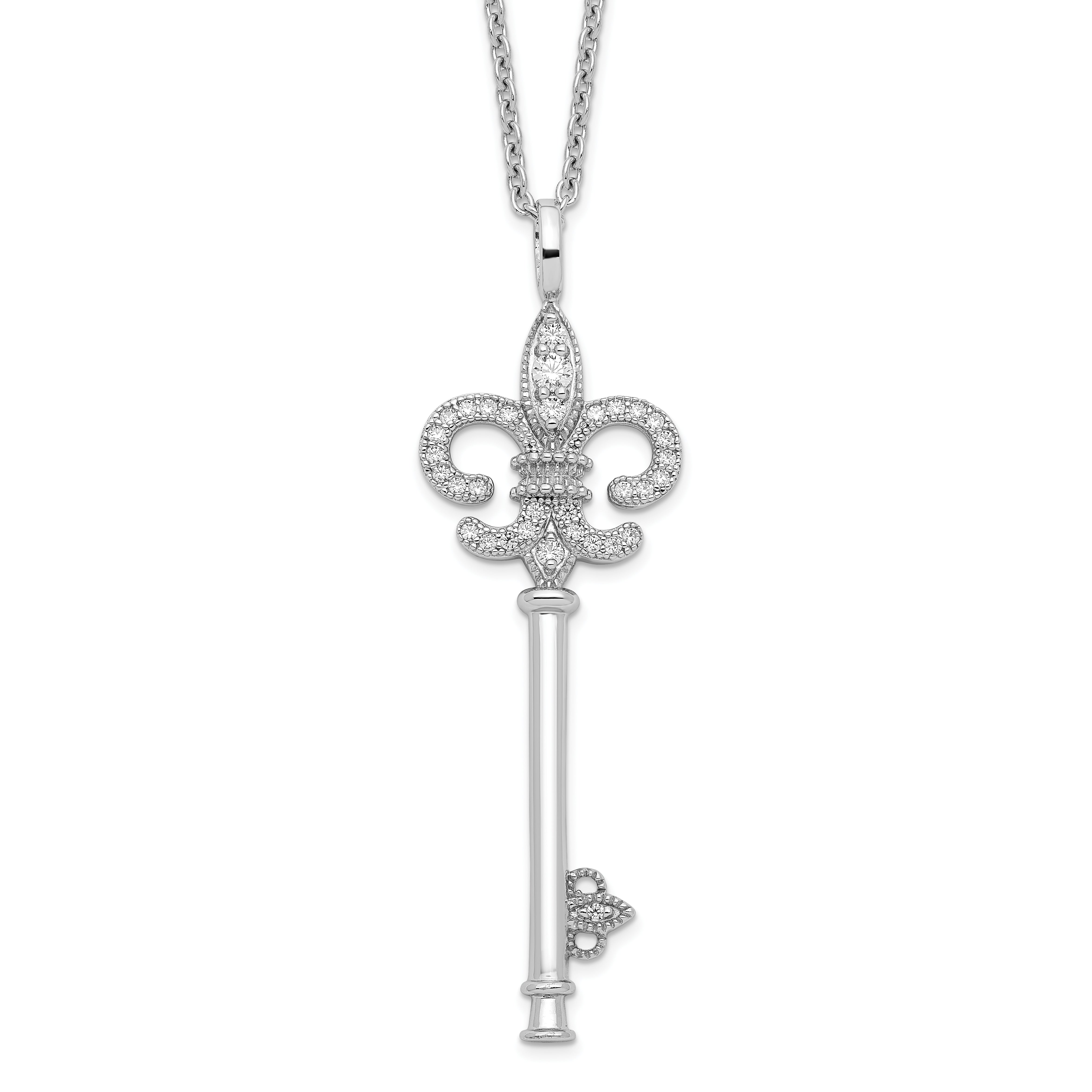 Brilliant Embers Sterling Silver Rhodium-plated 33 Stone 18 inch Micro Pav‚ CZ Polished Key Necklace with 2 Inch Extender