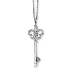 Sterling Silver 925 Key Necklace with CZ Embers Elegant Design