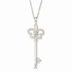 Sterling Silver 925 Key Necklace with CZ Embers Elegant Design