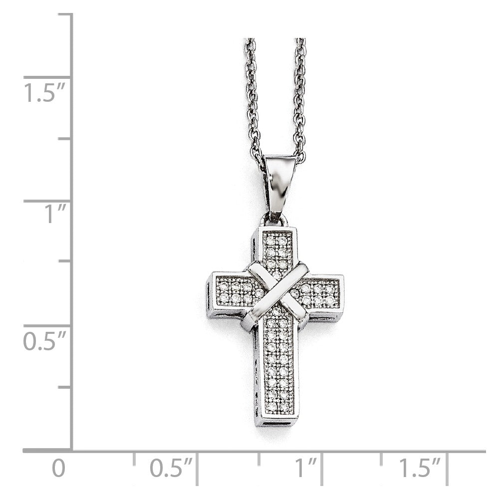 Sterling Silver & CZ Brilliant Embers Polished Cross Necklace