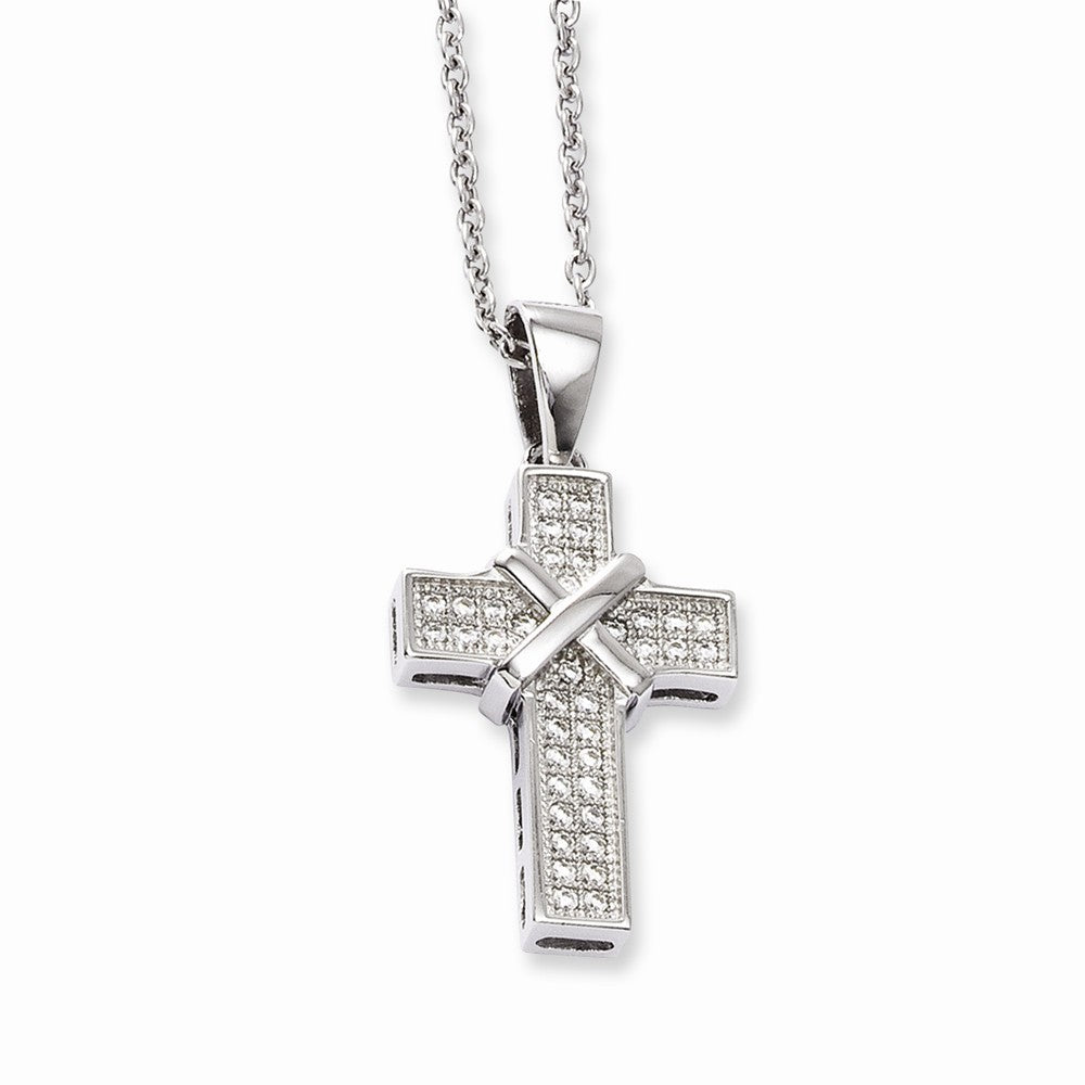 Sophia Jewelers Sterling Silver Polished Cross Necklace with CZ Sparkle