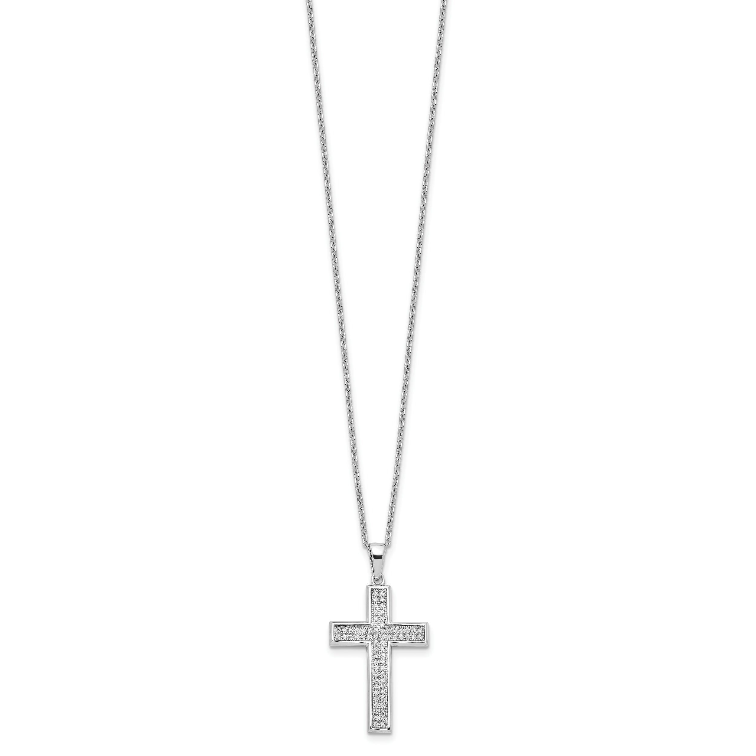 Brilliant Embers Sterling Silver Rhodium-plated 68 Stone 18 inch Micro Pav‚ CZ Polished Cross Necklace with 2 Inch Extender