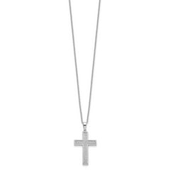 Brilliant Embers Sterling Silver Rhodium-plated 68 Stone 18 inch Micro Pav‚ CZ Polished Cross Necklace with 2 Inch Extender