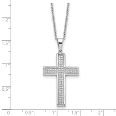 Brilliant Embers Sterling Silver Rhodium-plated 68 Stone 18 inch Micro Pav‚ CZ Polished Cross Necklace with 2 Inch Extender