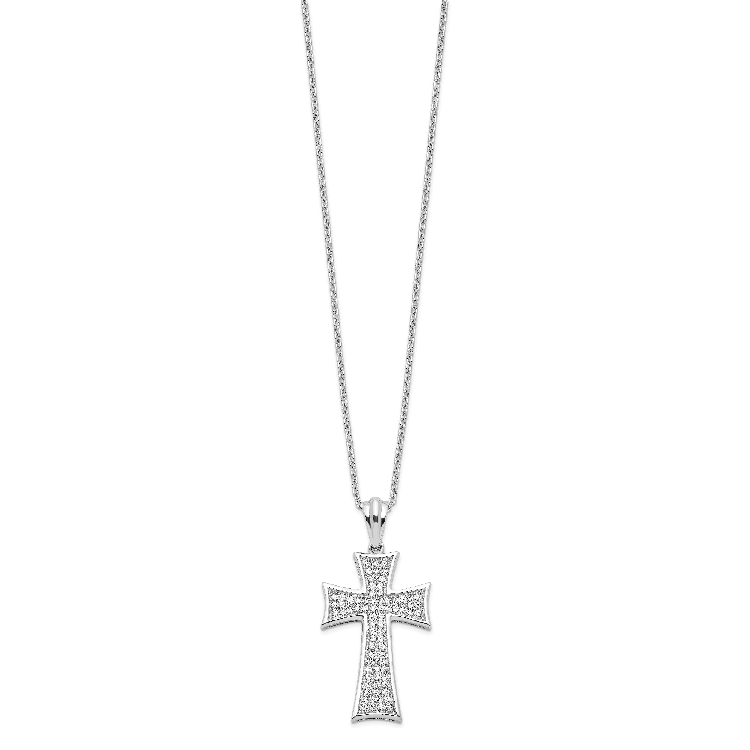 Brilliant Embers Sterling Silver Rhodium-plated 74 Stone 18 inch Micro Pav‚ CZ Polished Cross Necklace with 2 Inch Extender