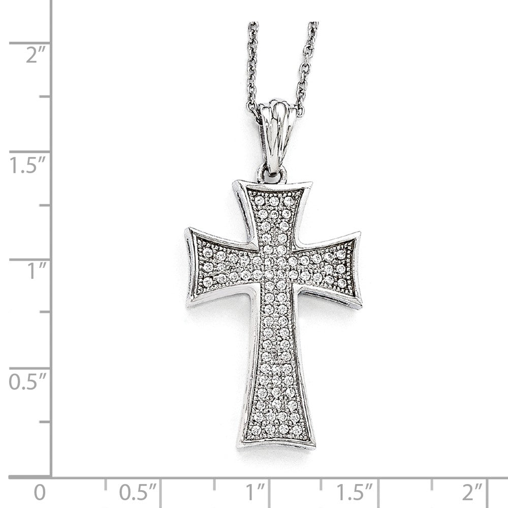 Sterling Silver & CZ Brilliant Embers Polished Cross Necklace