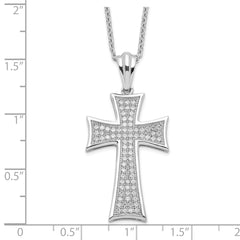 Brilliant Embers Sterling Silver Rhodium-plated 74 Stone 18 inch Micro Pav‚ CZ Polished Cross Necklace with 2 Inch Extender