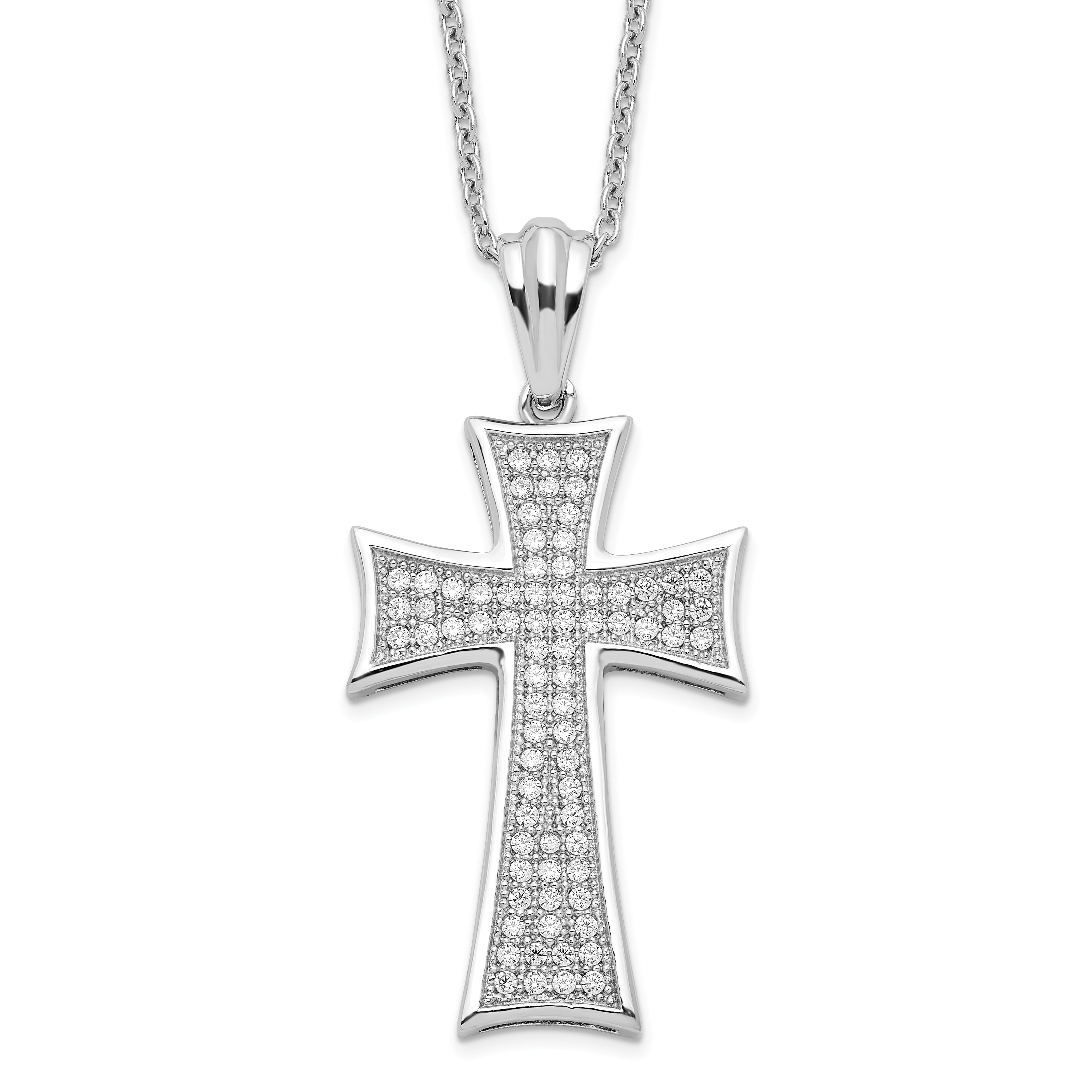 Brilliant Embers Sterling Silver Rhodium-plated 74 Stone 18 inch Micro Pav‚ CZ Polished Cross Necklace with 2 Inch Extender