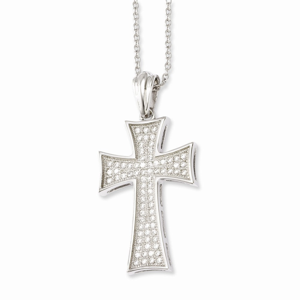 Sophia Jewelers Sterling Silver CZ Cross Necklace with Polished Finish