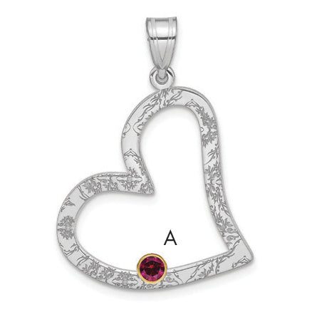 SS/Rhod-plated 1 Birthstone Heart with 14k Bezel Family Pendant