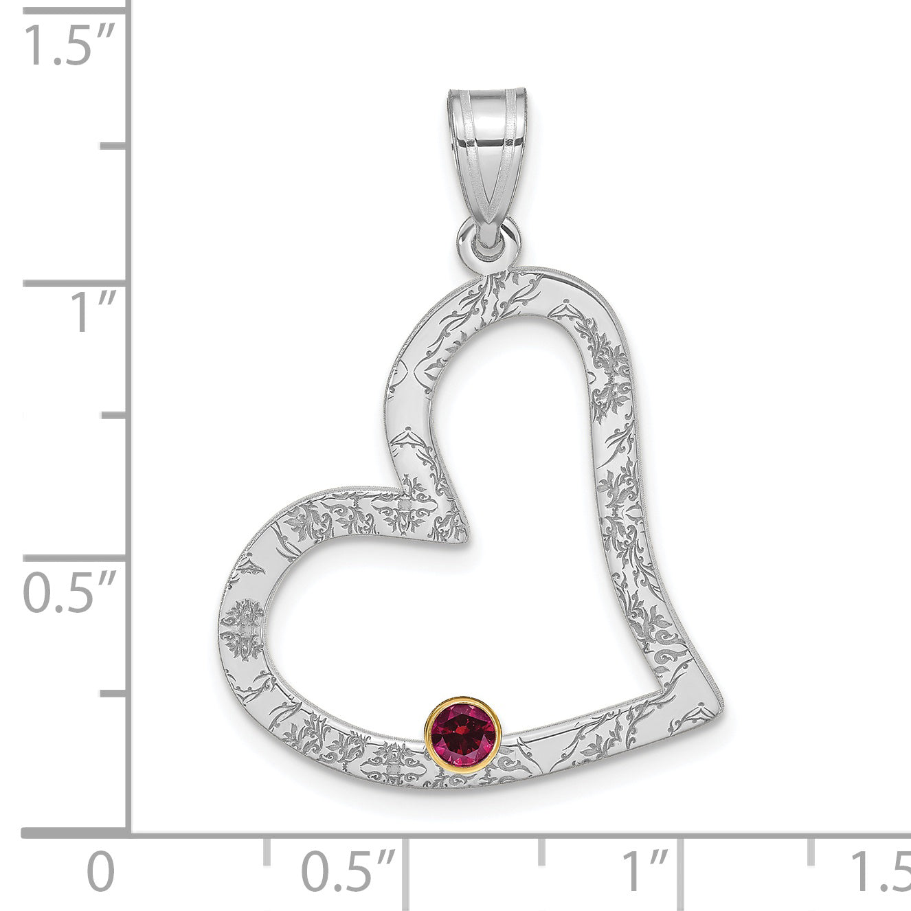 SS/Rhod-plated 1 Birthstone Heart with 14k Bezel Family Pendant