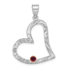 SS/Rhod-plated 1 Birthstone Heart with 14k Bezel Family Pendant