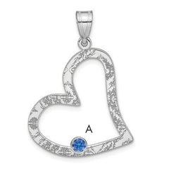 SS/Rhodium-plated 1 Birthstone Heart with SS Bezel Family Pendant