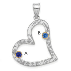 SS/Rhod-plated 2 Birthstone Heart with 14k Bezel Family Pendant