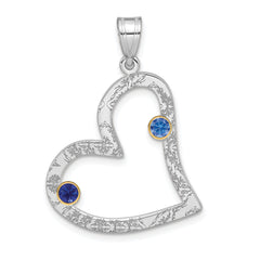 SS/Rhod-plated 2 Birthstone Heart with 14k Bezel Family Pendant