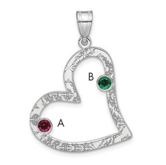 SS/Rhodium-plated 2 Birthstone Heart with SS Bezel Family Pendant